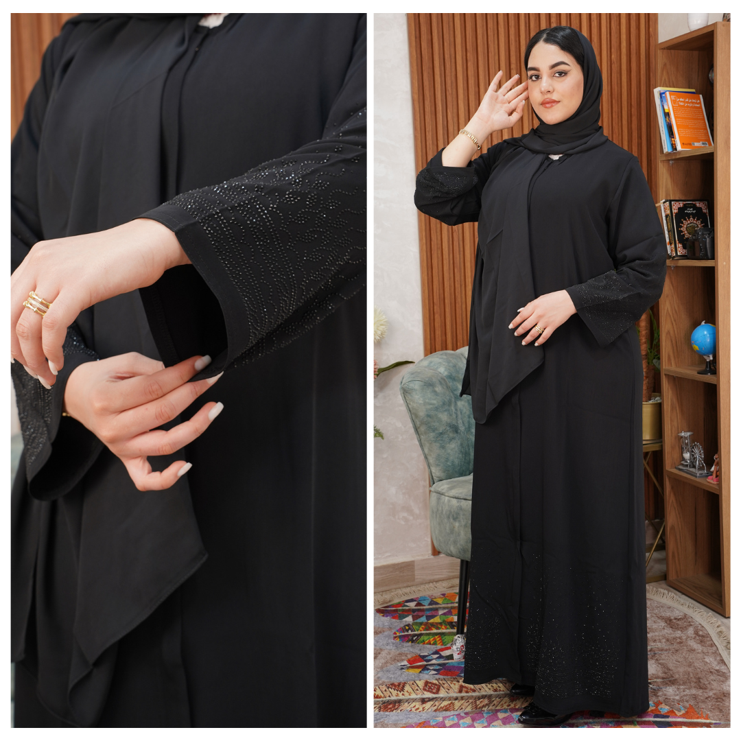 عباية "ملكية" إماراتية – طقم متكامل مع الفولار لإطلالة استثنائية.